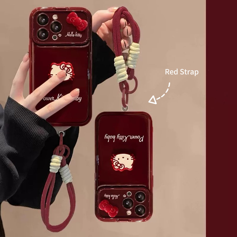 Kitty flip phone case with mirror and stand