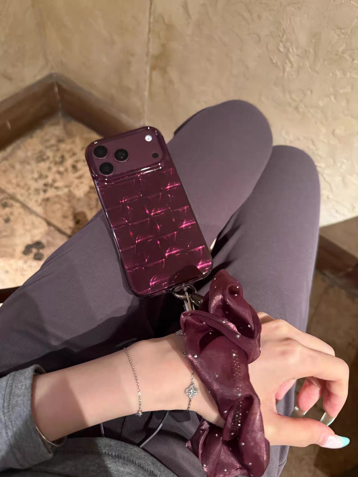 Burgundy Woven Scrunchie iPhone Case