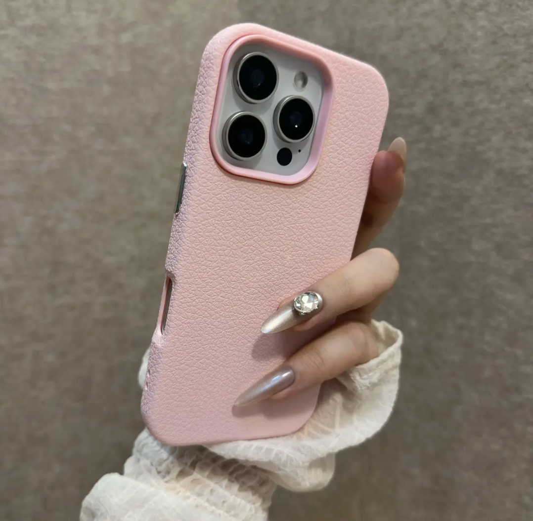 Premium Matte Litchi Leather Case – Full Protection for iPhone