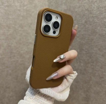 Premium Matte Litchi Leather Case – Full Protection for iPhone