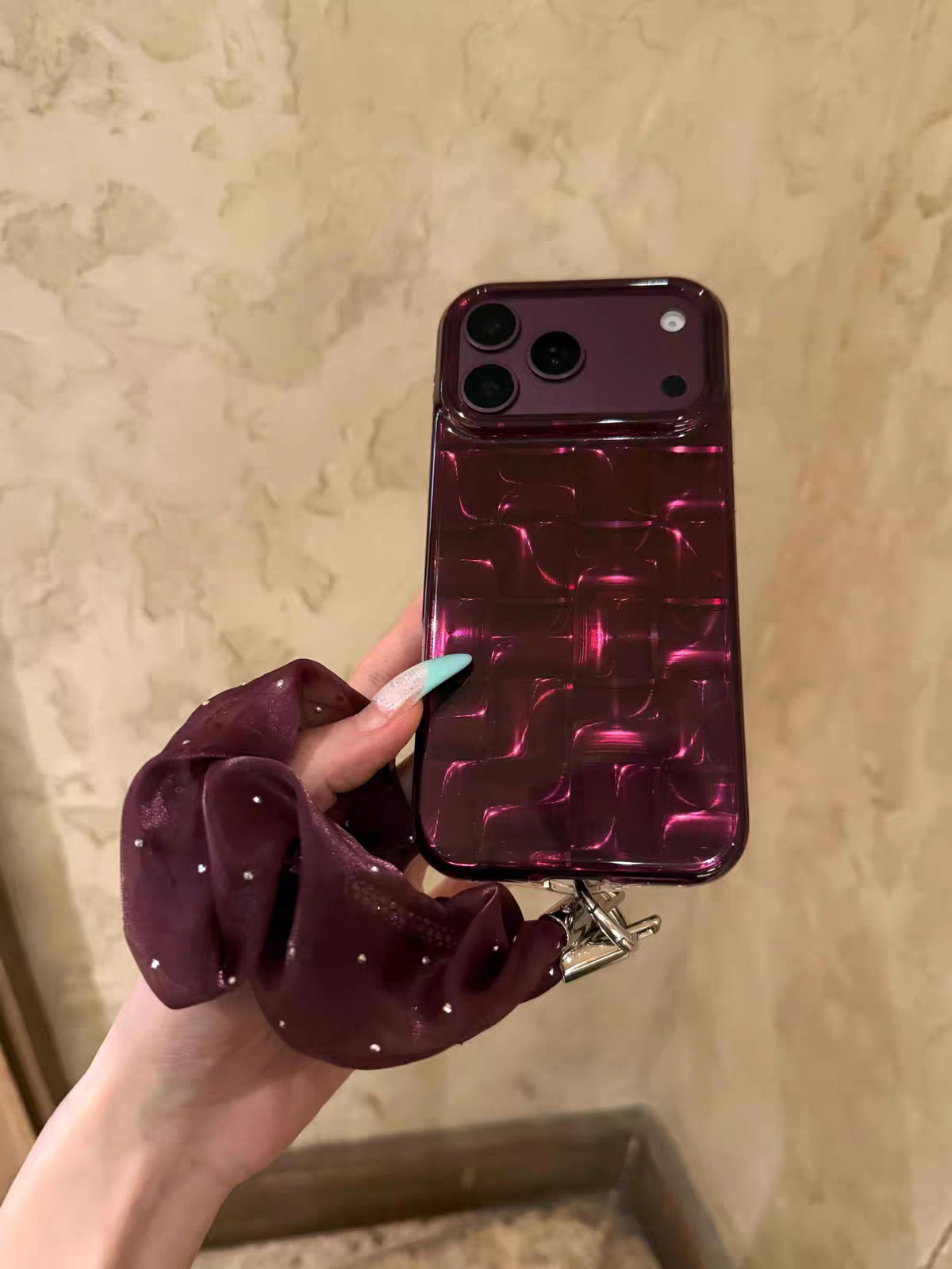 Burgundy Woven Scrunchie iPhone Case