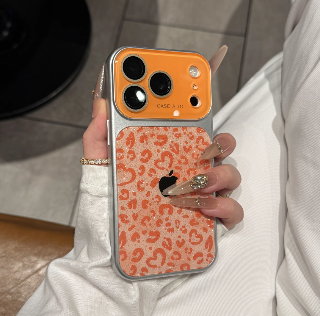 Glitter Heart Leopard iPhone Case