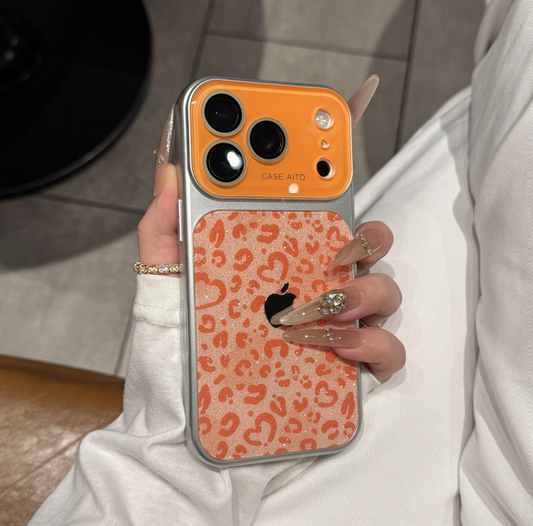 Glitter Heart Leopard iPhone Case