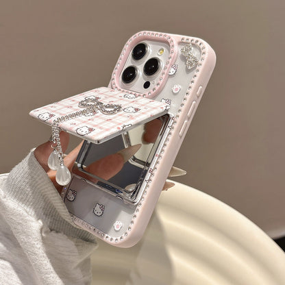 Pink Kitty Bow Phone Case with Mirror Holder