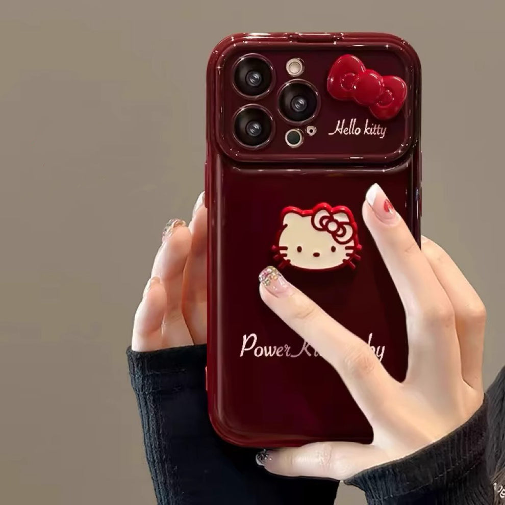 Kitty flip phone case with mirror and stand