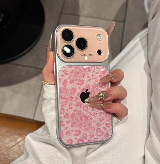 Glitter Heart Leopard iPhone Case