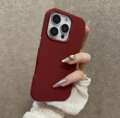 Premium Matte Litchi Leather Case – Full Protection for iPhone