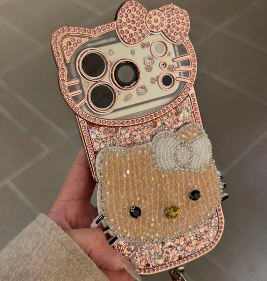 Luxury glitter full-diamond big face cat case