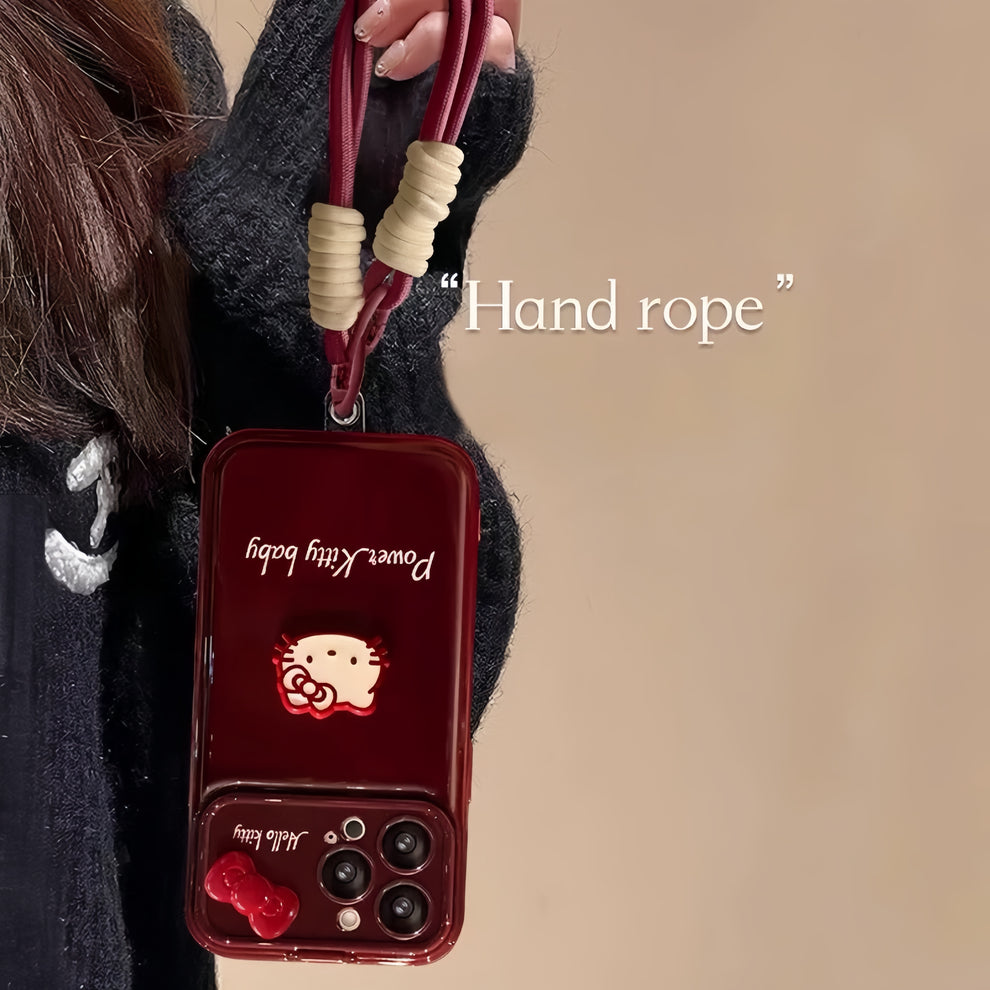 Kitty flip phone case with mirror and stand