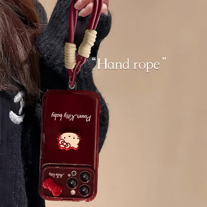 Kitty flip phone case with mirror and stand