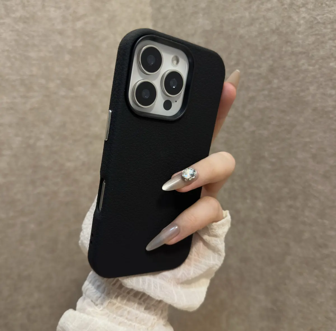 Premium Matte Litchi Leather Case – Full Protection for iPhone