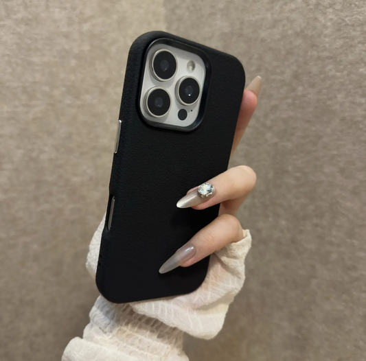 Premium Matte Litchi Leather Case – Full Protection for iPhone