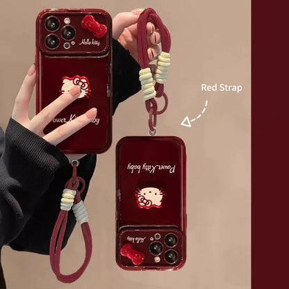 Kitty flip phone case with mirror and stand