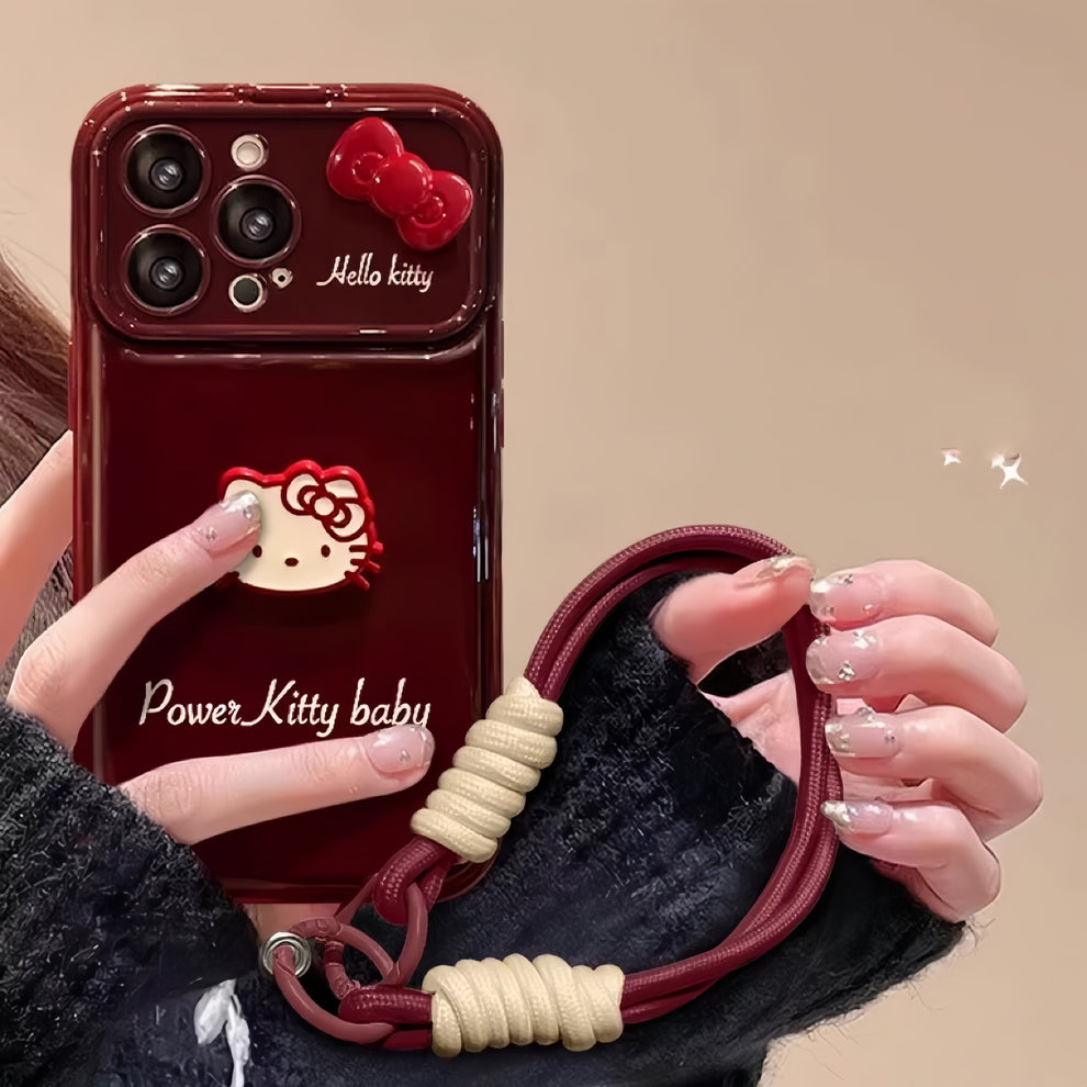 Kitty flip phone case with mirror and stand
