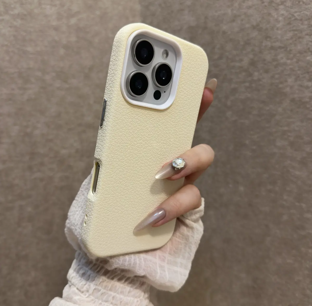 Premium Matte Litchi Leather Case – Full Protection for iPhone