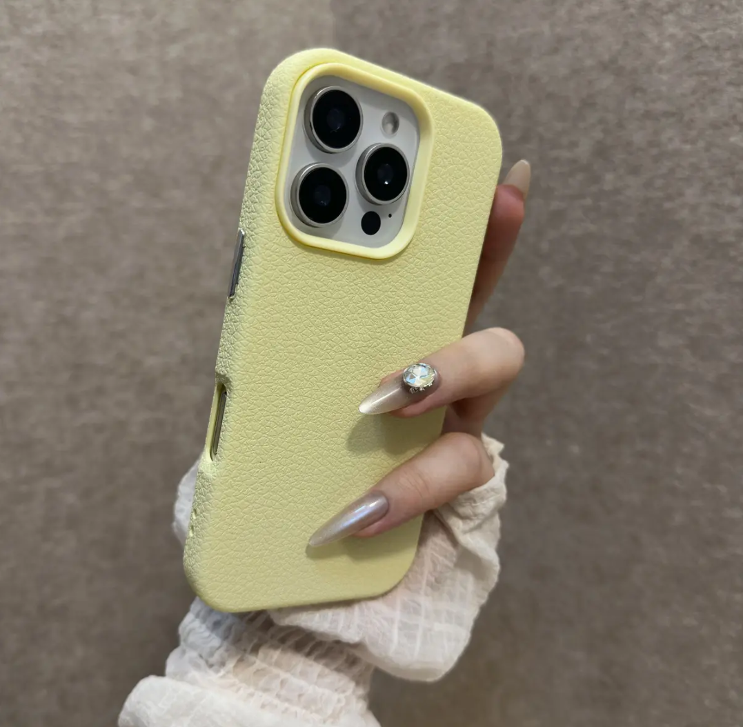 Premium Matte Litchi Leather Case – Full Protection for iPhone