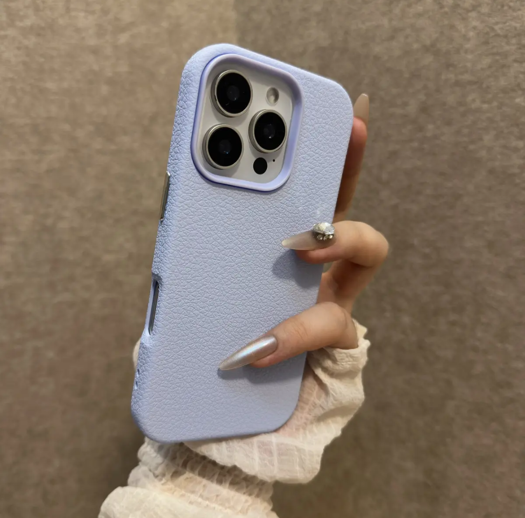 Premium Matte Litchi Leather Case – Full Protection for iPhone