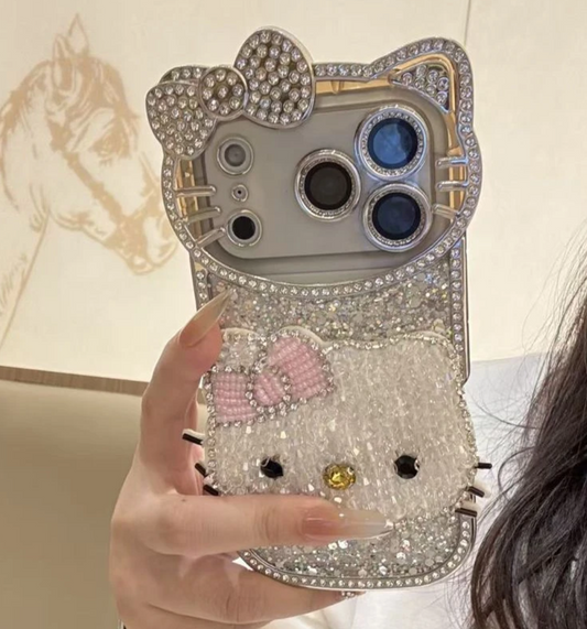 Luxury glitter full-diamond big face cat case