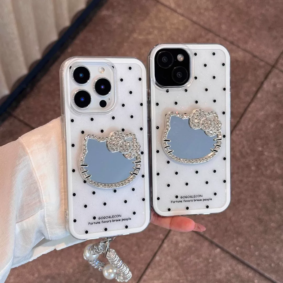 Sparkling diamond Kitty mirror phone case